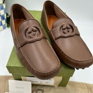 Men’s Gucci, interlocking G leather driver loafer size 13 made in Italy